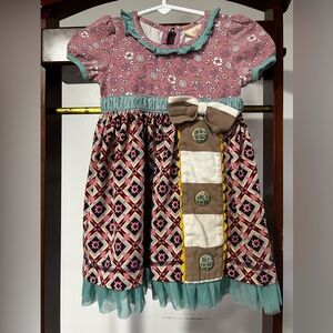 Matilda Jane Pink & Teal Girl’s 12-18 month dress, Bow, Button, Lace, Floral